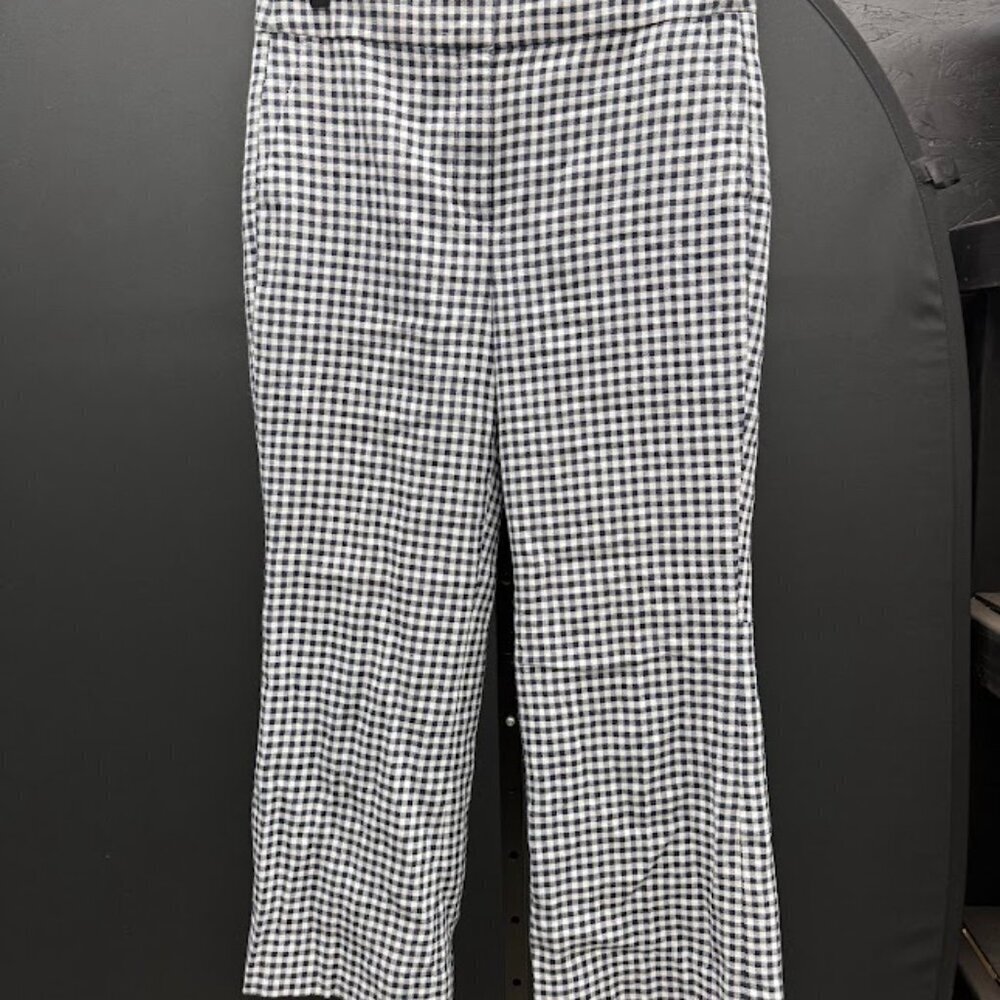 J. Crew Hayden Blue Gingham Linen Blend Kickout Crop Pants